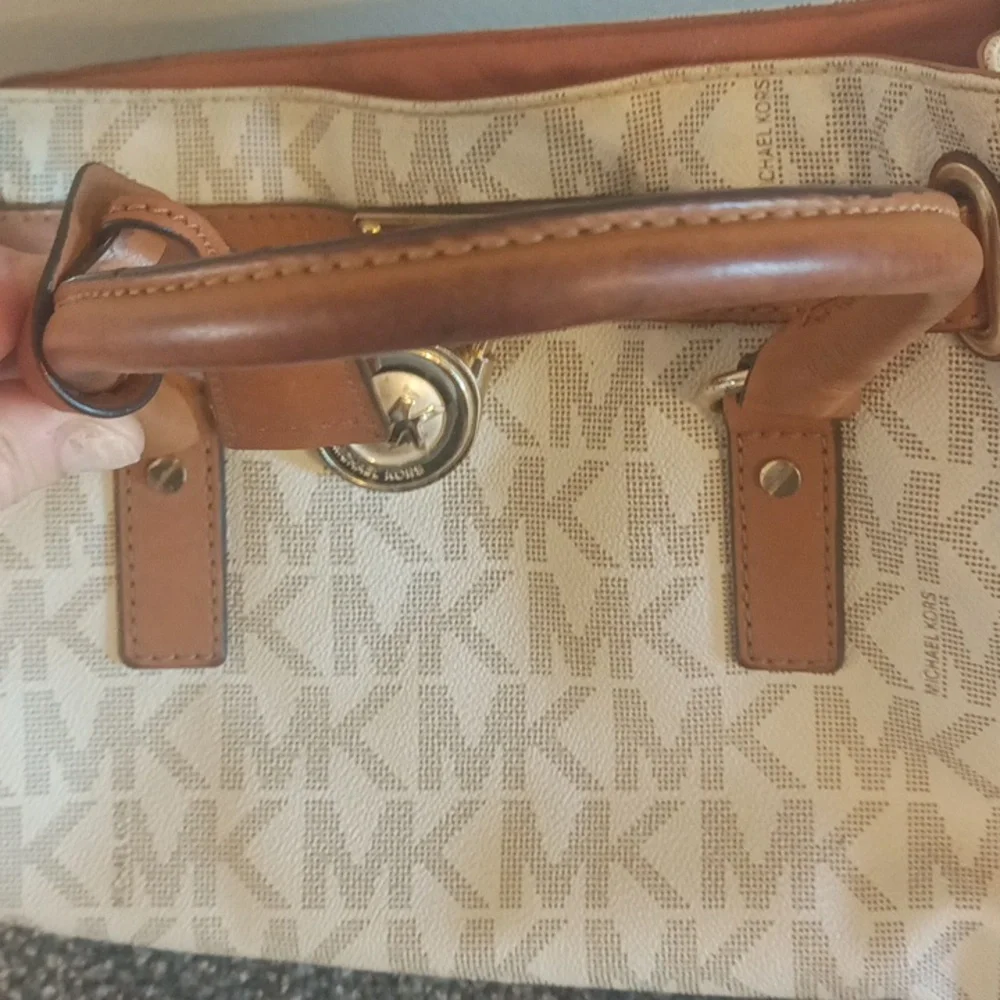 Michael Kors Tan and Cream Satchel Purse Coated Canvas